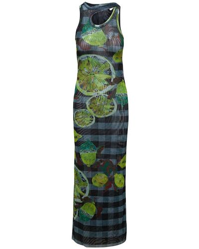 OTTOLINGER Long Asymmetric Dress With Cut-out And Lemon Print In Mesh - Green