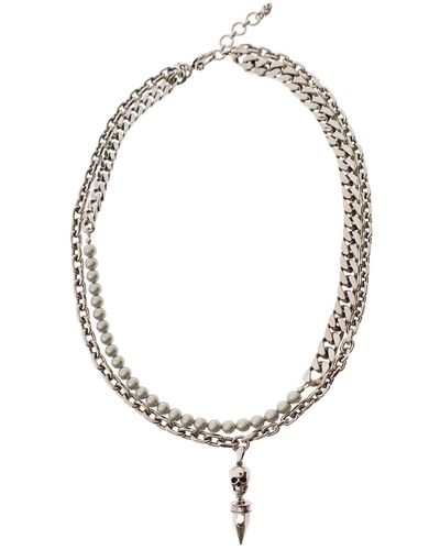 Alexander McQueen Double-Layered Chain Necklace With Pearls And - Metallic