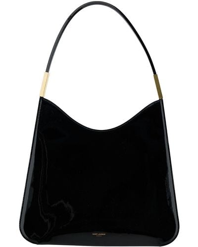 Saint Laurent 'sadie' Hobo Bag With Signature In Patent Leather - Black