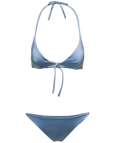 Fendi Light Bikini With Triangle Top And Ff Buckle - Blue