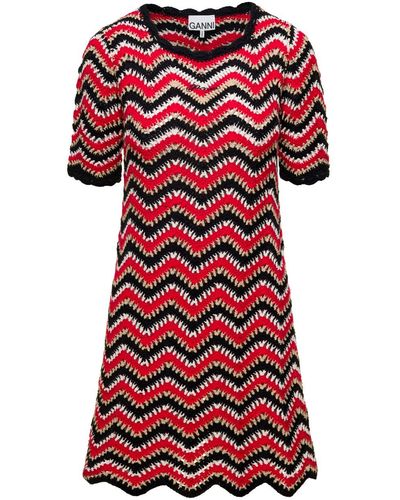 Ganni Crochet Mini Dress - Red