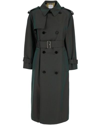Burberry Long Trench Coat With Check Lining - Black