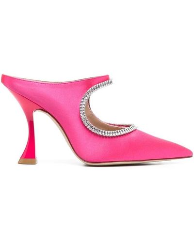Stuart Weitzman Crystal-embellished 110mm Cut-out Mules - Pink