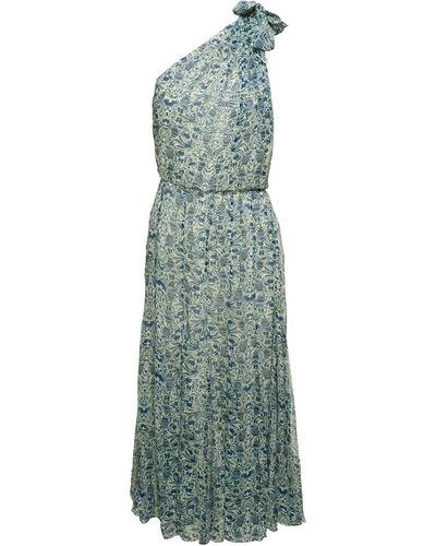 Isabel Marant Floral-printed One-shoulder Draped Dress - Green