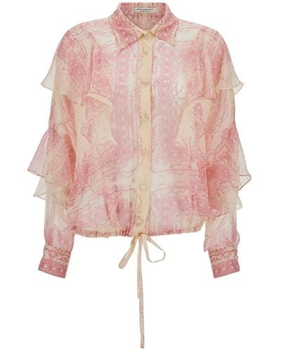 Philosophy Di Lorenzo Serafini Shirt With Volant And All-Over Pri - Pink