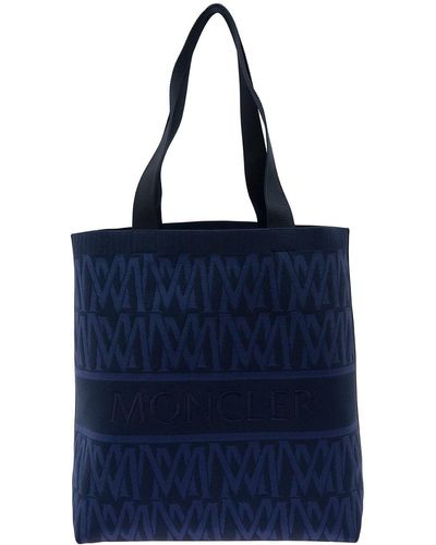 Moncler Tote Bag With All-Over Monogram - Blue