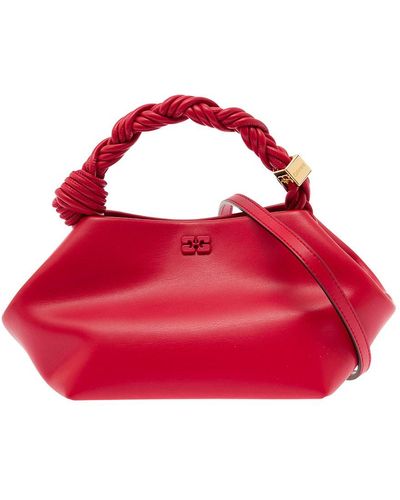 Ganni ' Bou' Handbag With Butterfly Logo And Hand-braided Strands In Leather - Red