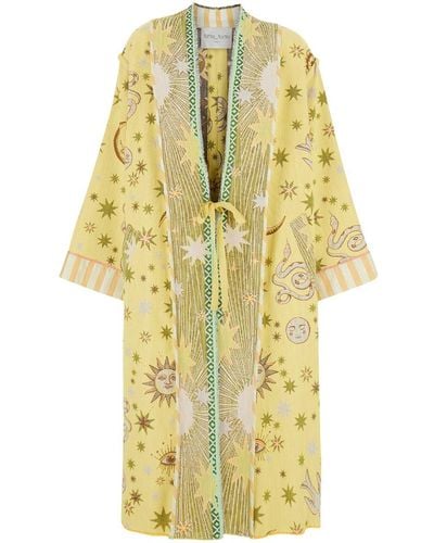 Forte Forte Robe Coat With Sun And Moon Embroideries And Print - Yellow