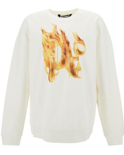 Palm Angels Crewneck Sweatshirt With Burning Logo Print - White