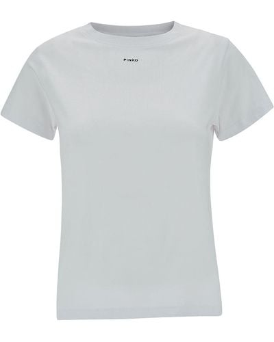 Pinko Crewneck T-Shirt With Logo Print - Gray