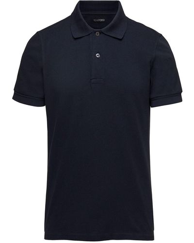 Tom Ford E Polo T-shirt With Embroidered Tone On Tone Logo In Cotton Man - Blue