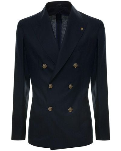 Tagliatore Double-Breasted Jacket With Golden Buttons - Blue