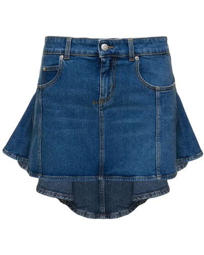 Alexander McQueen Mini-Skirt With Pleated Detail - Blue