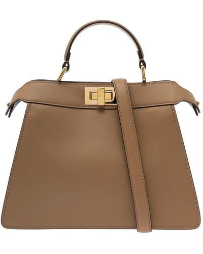 Fendi Peekaboo Mini Leather Handbag - Brown