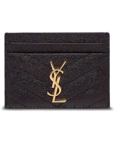 Saint Laurent Quilted Leather Card Holder With Logo - Black