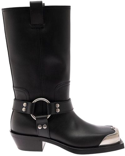 Gucci Boots With Metal Square Toe And Harness Detail - Black
