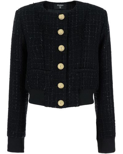 Balmain Crop Cardigan With Buttons - Black