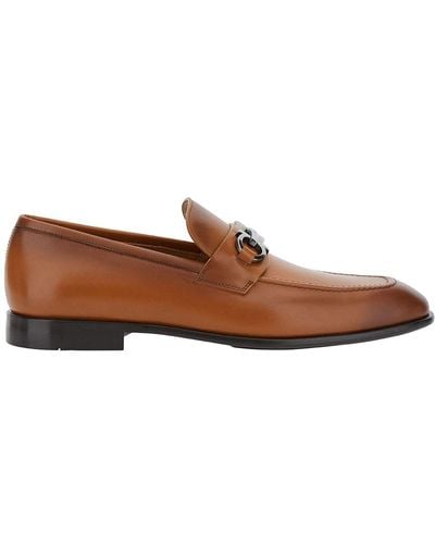Ferragamo Loafers With Gancini Detail - Brown