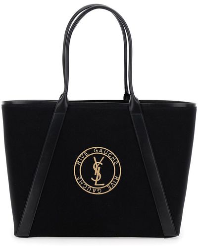 Saint Laurent 'Rive Gauche' Tote Bag With Embroidered Cassandre - Black