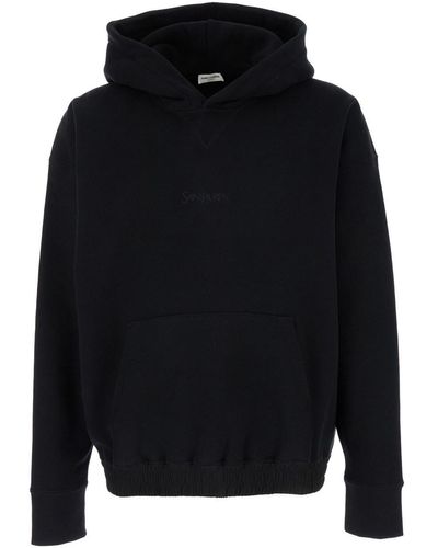 Saint Laurent Hoodie With Tonal Logo Embroidery - Blue