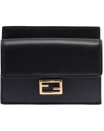 Fendi Woman's Leather Card Holder With Logo Buckle - Black