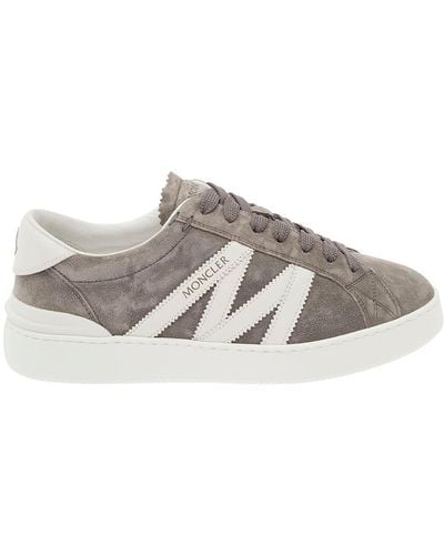Moncler 'Monaco' Low Top Trainers With Logo Detail - Grey