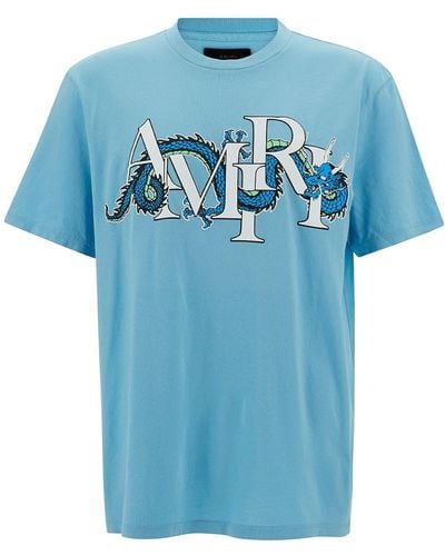 Amiri T-Shirt Con Stampa Logo E Drago - Blu