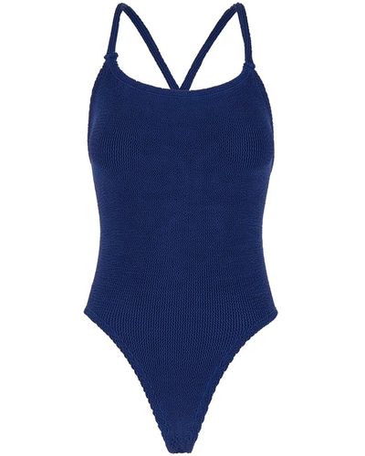 Hunza G 'Bette' One-Piece Swimsuit With Crisscross Straps - Blue