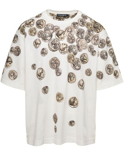 Dolce & Gabbana T Shirt Over Stampa Monete - Bianco