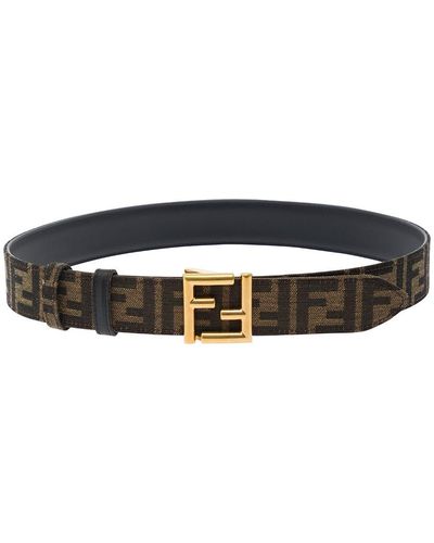 Fendi And Brown Ff Reversible Belt With Logo Buckle In Leather Woman - Black