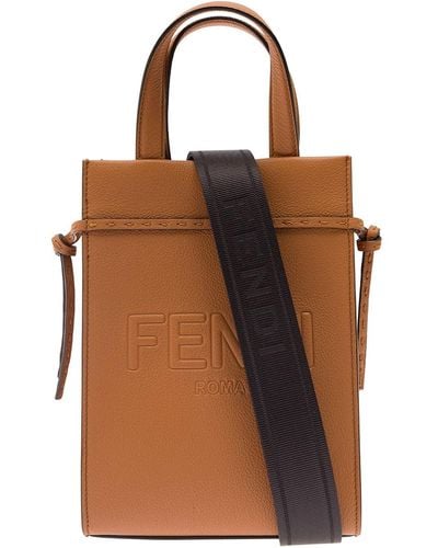 Fendi Go To Shopper Mini Bag In Calf Leather - Brown