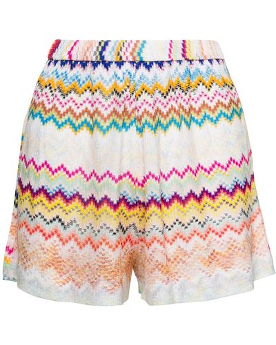 Missoni White Shorts With Zig Zag Motif All-over In Viscose Woman - Multicolour