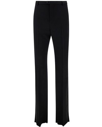 Saint Laurent Smoking High-Waisted Trousers With Covered Button In - Black