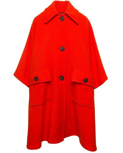 Pinko Orange Cape Coat Witrh Contrasting Buttons In Wool Blend Woman - Red