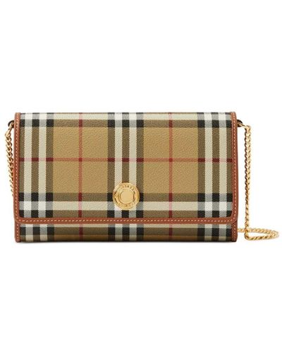 Burberry Checked Crossbody Wallet - Natural