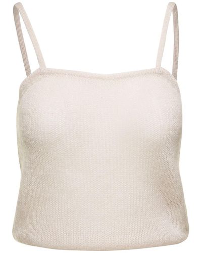 FEDERICA TOSI Knit Tank Top With Spaghetti Straps In Mohair Blend - Natural
