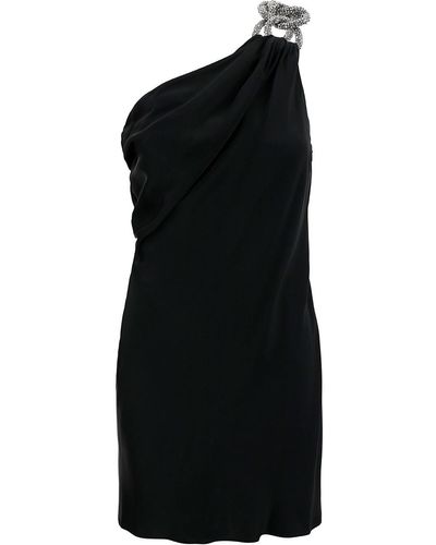 Stella McCartney Black One-shoulder Mini Dress With Crystal Chain In Double Satin