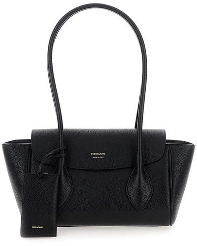 Ferragamo 'East-West S' Handbag With Logo Detail - Black