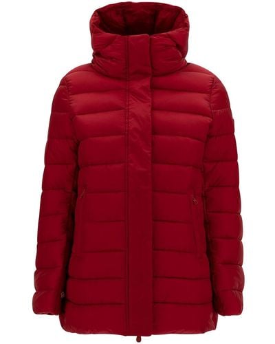 Save The Duck 'Drimia' Long Down Jacket With Tonal Logo Patch - Red