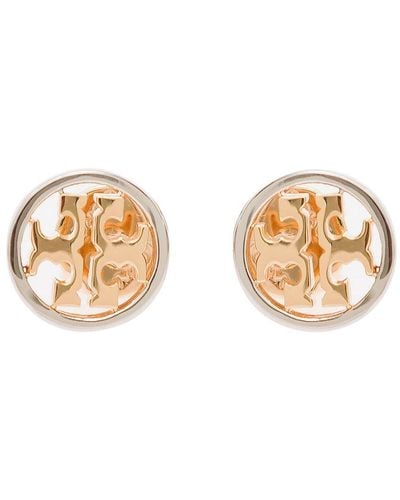 Tory Burch 'Miller Stud' Earrings With Logo Detail - White