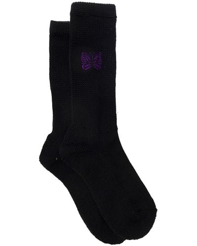 Needles High-Socks With Jacquard Logo - Black
