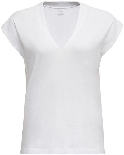 FRAME T-shirt bianca di cotone con scollo a v donna - Bianco