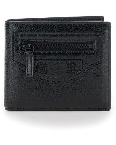 Balenciaga 'Cagole' Bifold Wallet With Studs - Black