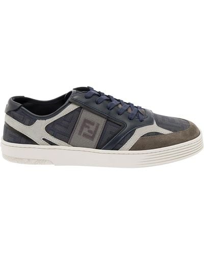 Fendi Low Top Sneakers With Ff Detail All Over - Gray