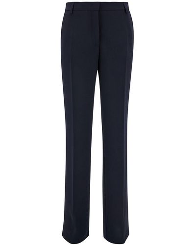 Plain Straight Trousers With Concealed Closure - Blue