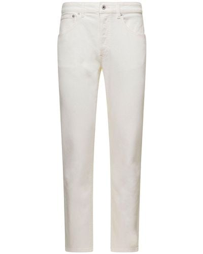KENZO Jeans a cinque tasche slim con patch logo in denim di cotone stretch bianco uomo