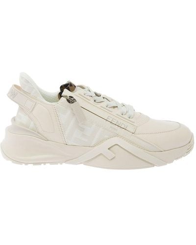 Fendi Low Top Flow Sneakers In Calf Leather Woman - White