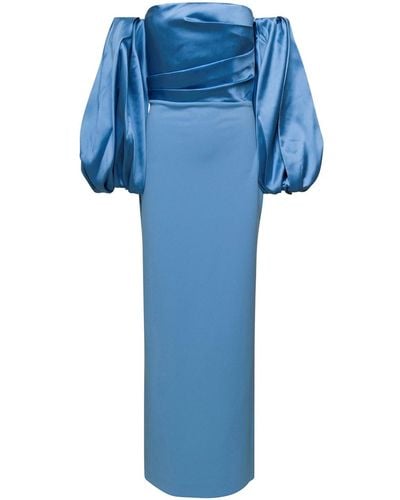 Solace London Light Maxi Dress With Puffed Sleeves - Blue