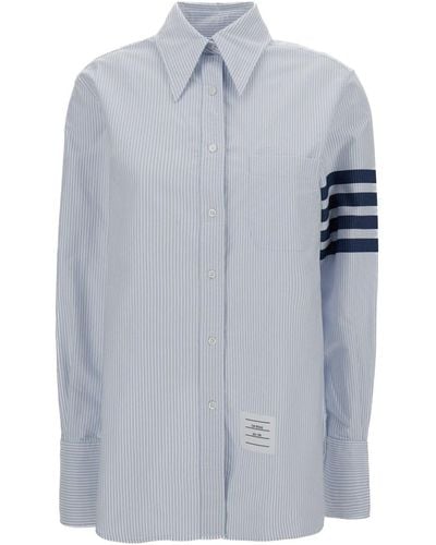 Thom Browne Light Striped Shirt With 4Bar Detail - Grey