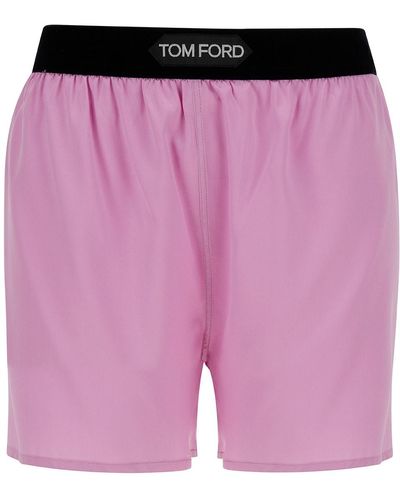 Tom Ford Pantaloncini Satinati Con Logo Su Vita Elasticizzata - Rosa